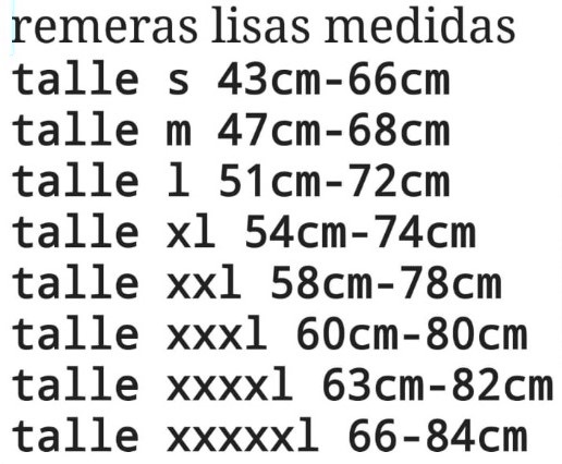 tabla remeras de hombre
